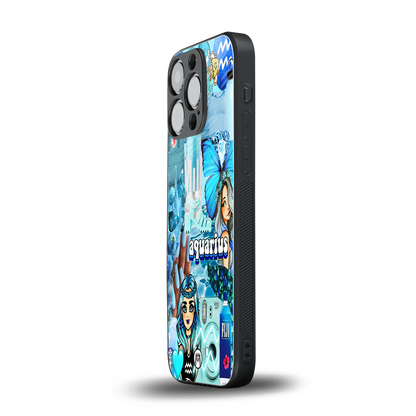 aquarius aesthetic collage back phone cover | glass case for iphone 14 pro