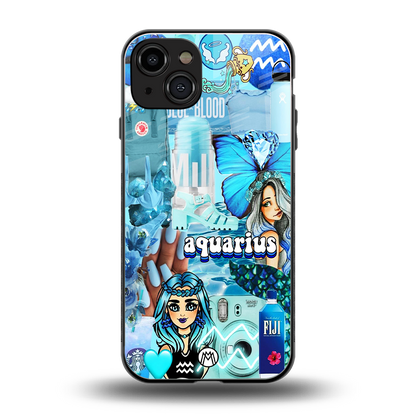 aquarius aesthetic collage back phone cover | glass case for iphone 15