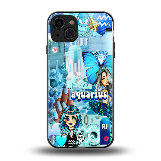 aquarius aesthetic collage back phone cover | glass case for iphone 15