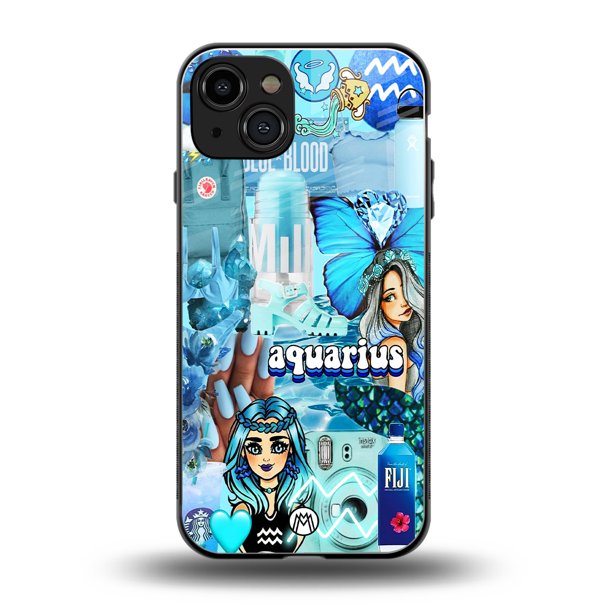aquarius aesthetic collage back phone cover | glass case for iphone 14