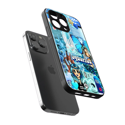 aquarius aesthetic collage back phone cover | glass case for iphone 14 pro