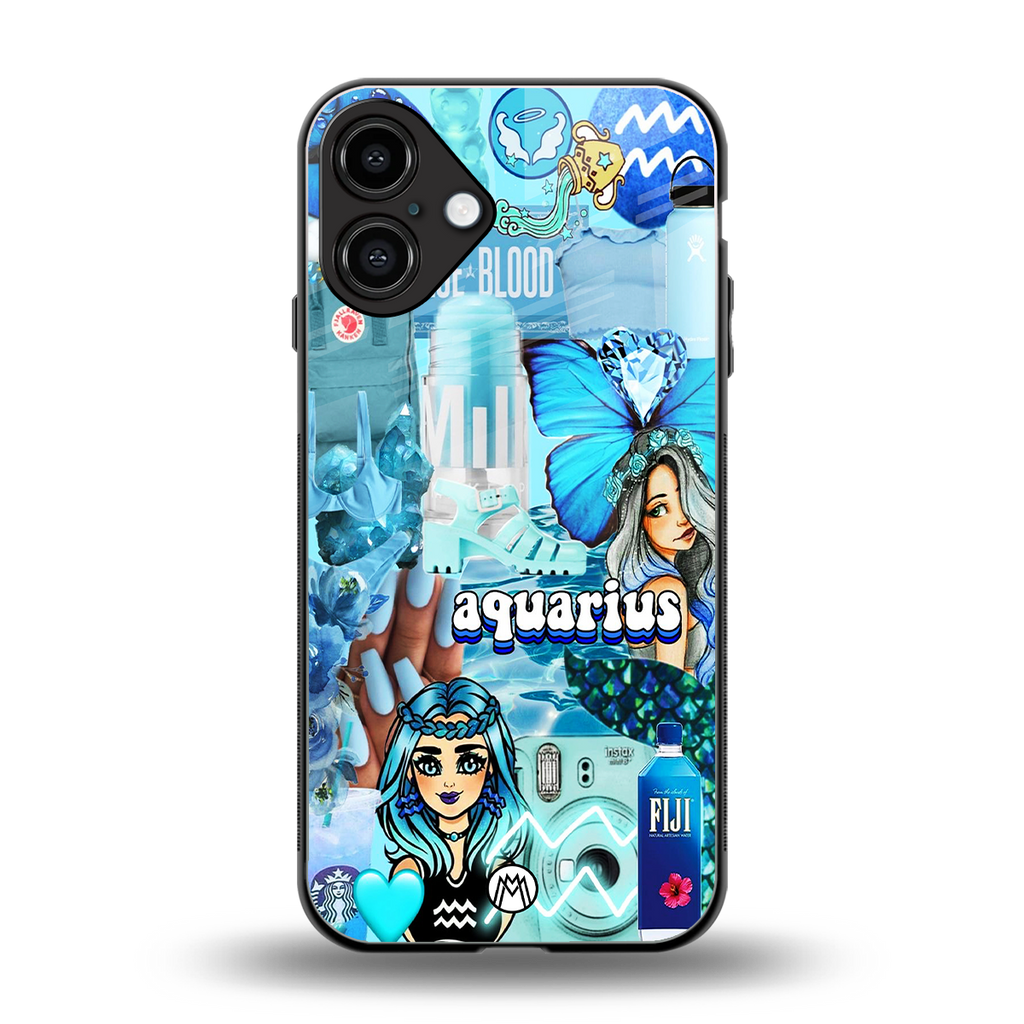 aquarius aesthetic collage back phone cover | glass case for iphone 16 plus