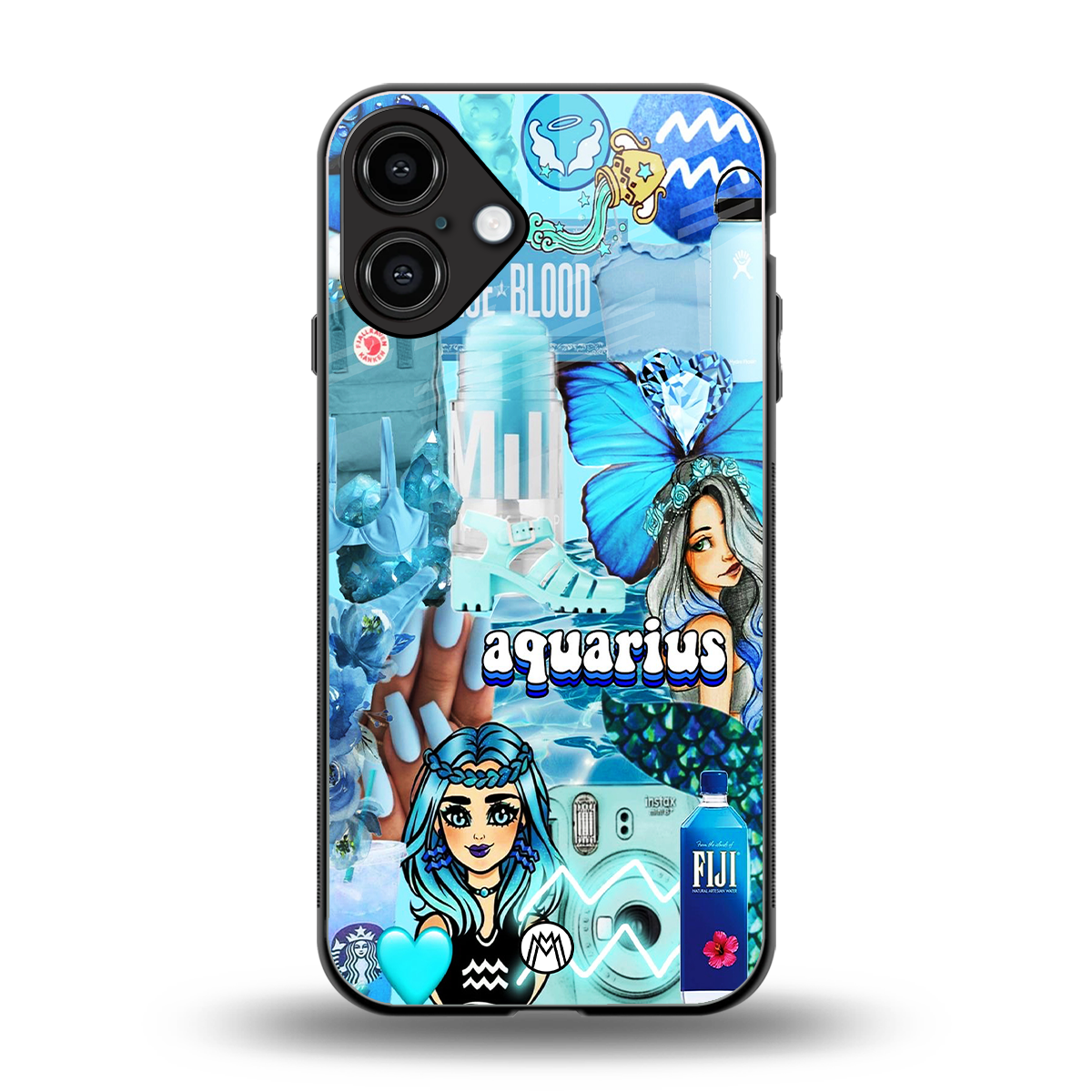 aquarius aesthetic collage back phone cover | glass case for iphone 16 plus