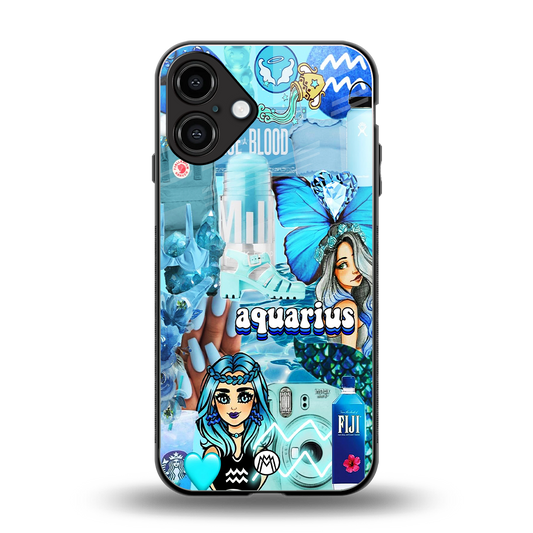 aquarius aesthetic collage back phone cover | glass case for iphone 16 plus