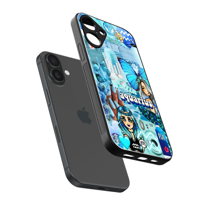 aquarius aesthetic collage back phone cover | glass case for iphone 16 plus