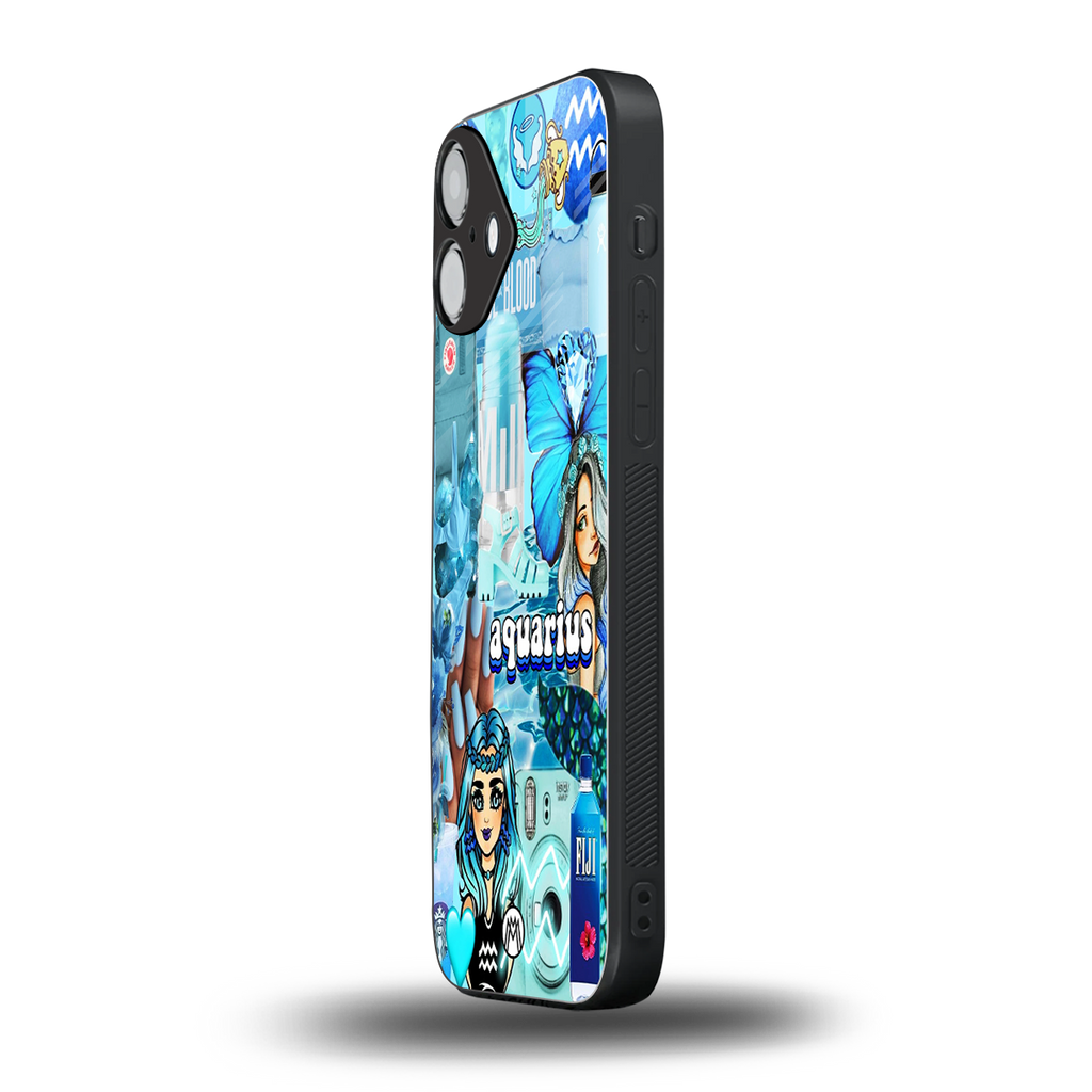 aquarius aesthetic collage back phone cover | glass case for iphone 16 plus
