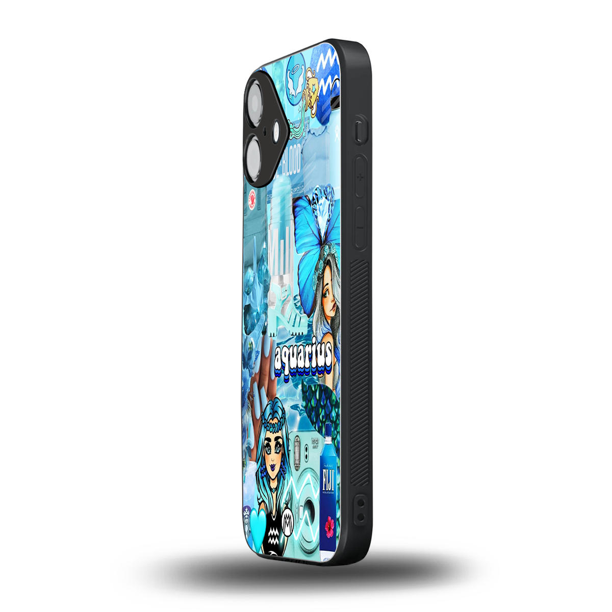aquarius aesthetic collage back phone cover | glass case for iphone 16 plus