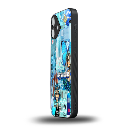 aquarius aesthetic collage back phone cover | glass case for iphone 16 plus