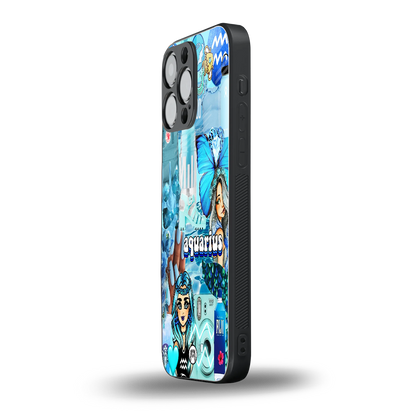 aquarius aesthetic collage back phone cover | glass case for iphone 16 pro max