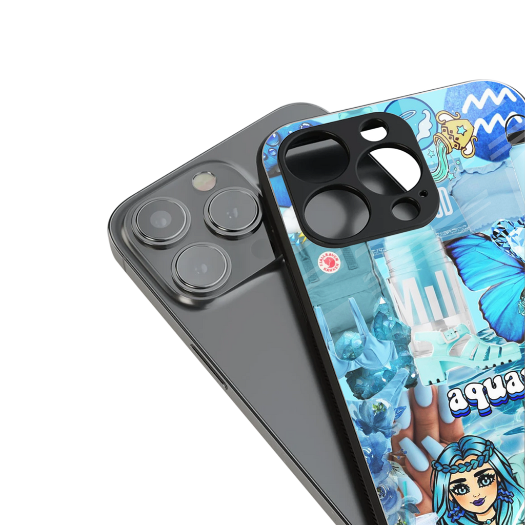 aquarius aesthetic collage back phone cover | glass case for iphone 16 plus
