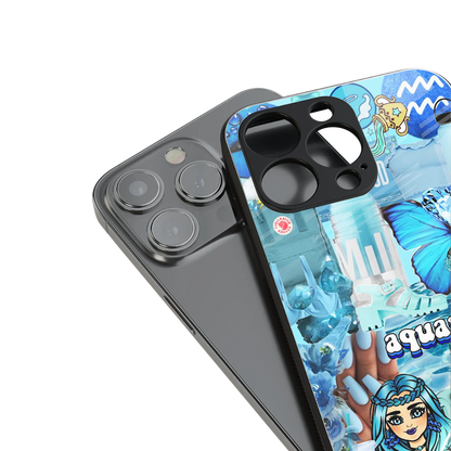 aquarius aesthetic collage back phone cover | glass case for iphone 16 pro max