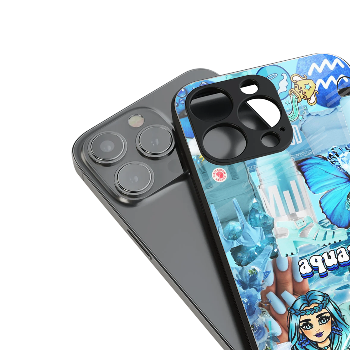 aquarius aesthetic collage back phone cover | glass case for iphone 15 plus