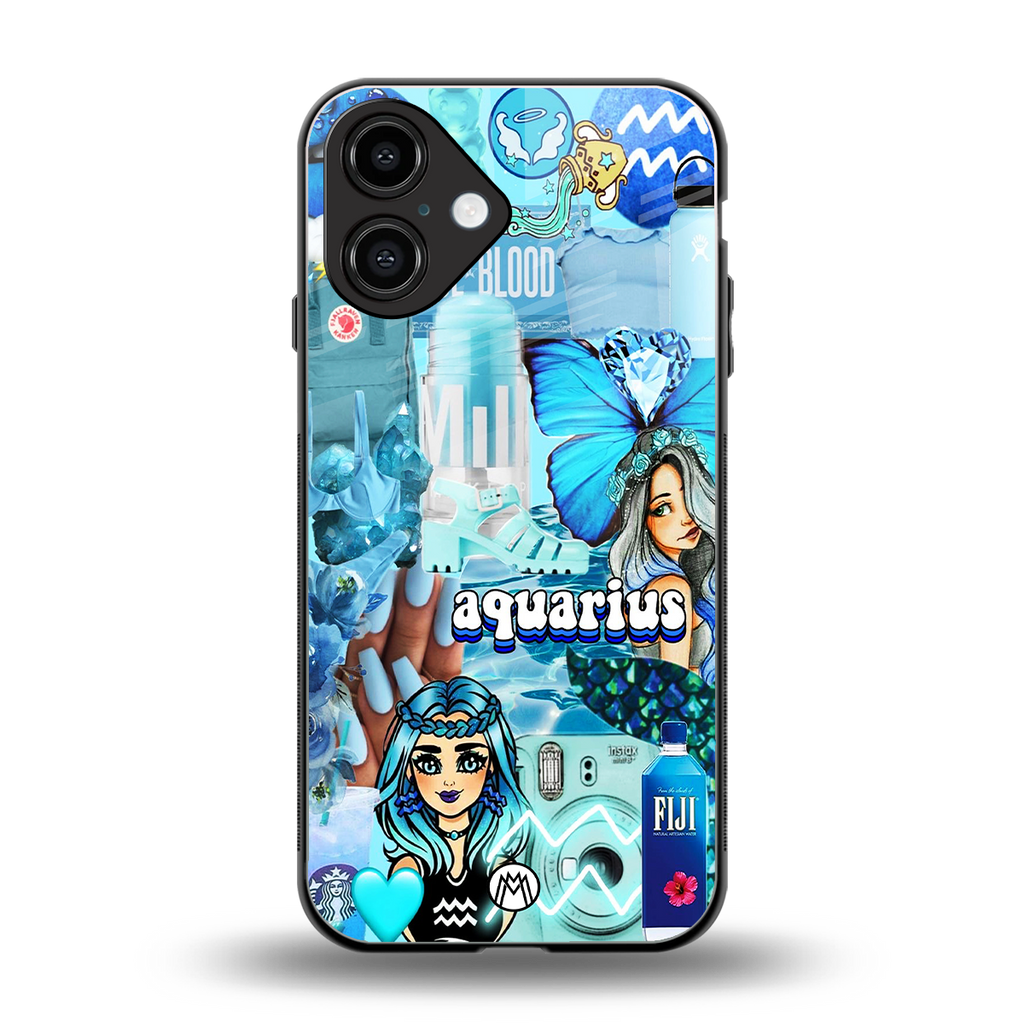 aquarius aesthetic collage back phone cover | glass case for iphone 16