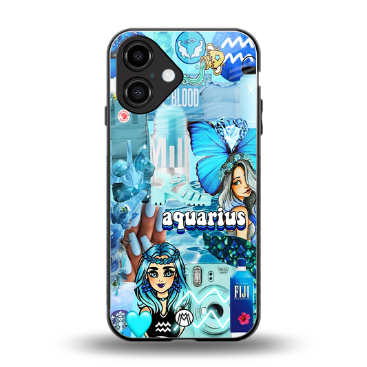 aquarius aesthetic collage back phone cover | glass case for iphone 16