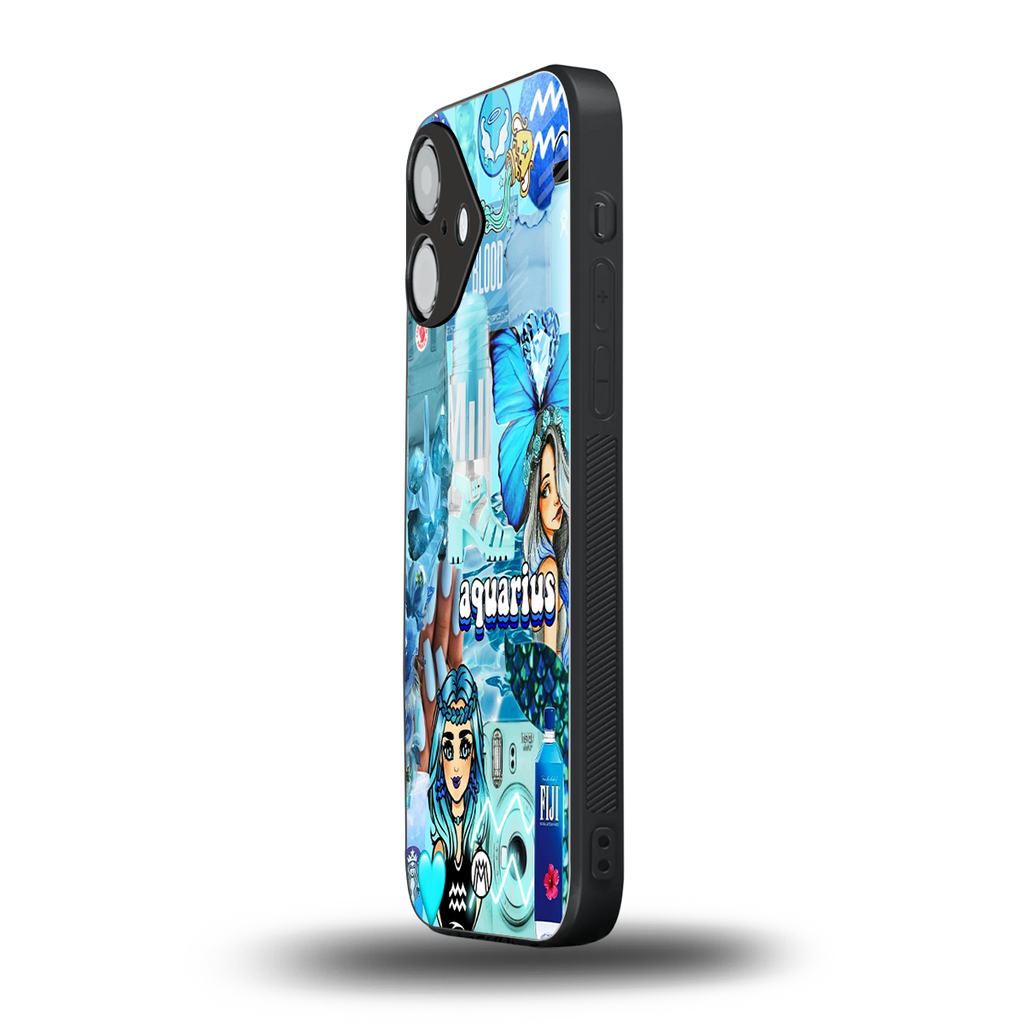 aquarius aesthetic collage back phone cover | glass case for iphone 16