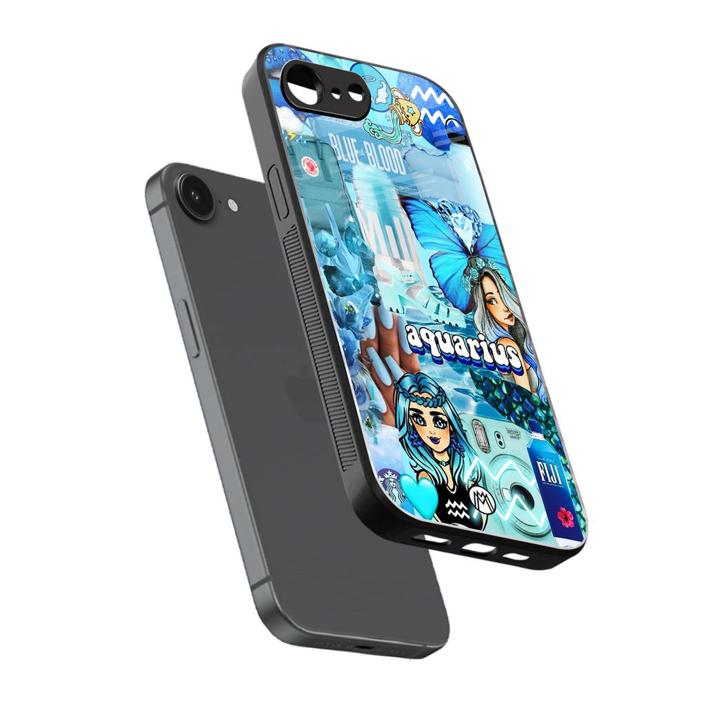 aquarius aesthetic collage back phone cover | glass case for iphone 16e