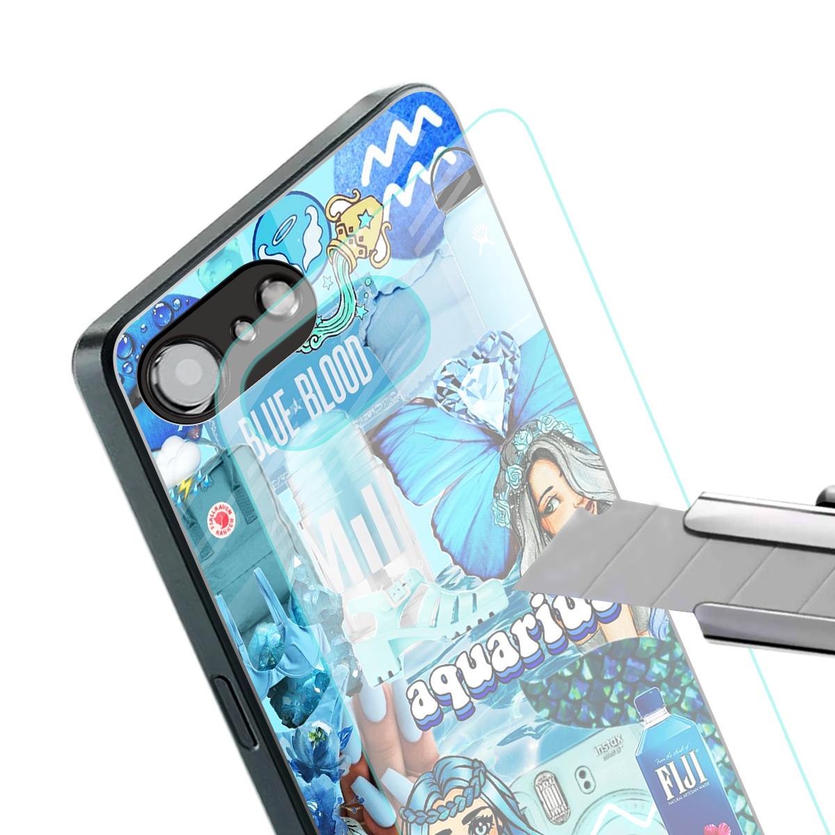 aquarius aesthetic collage back phone cover | glass case for iphone 16e