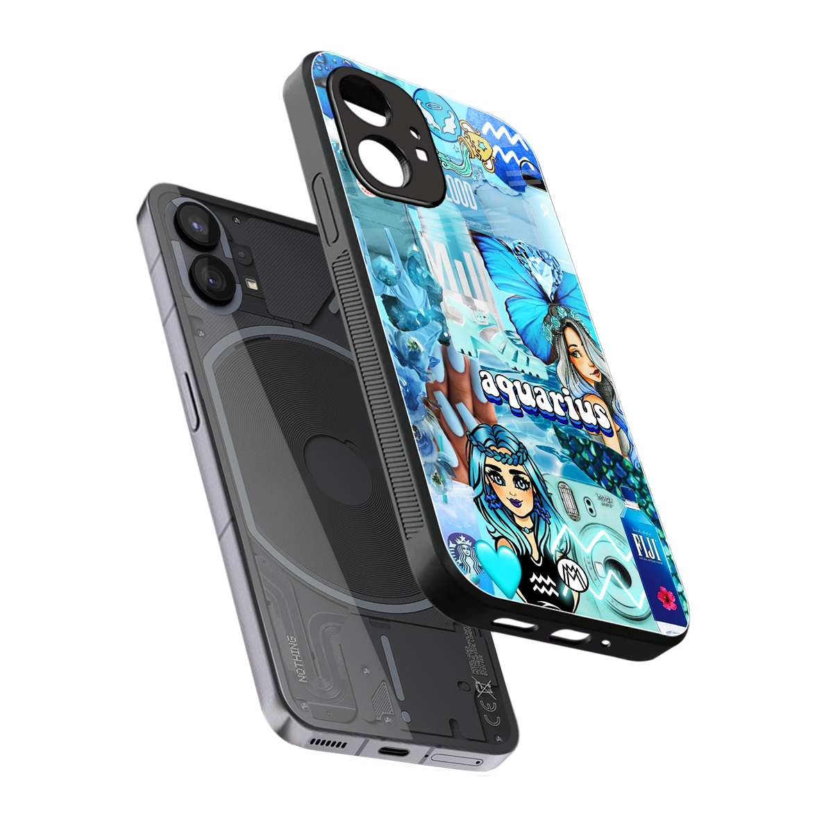 aquarius aesthetic collage back phone cover | glass case for nothing phone 1