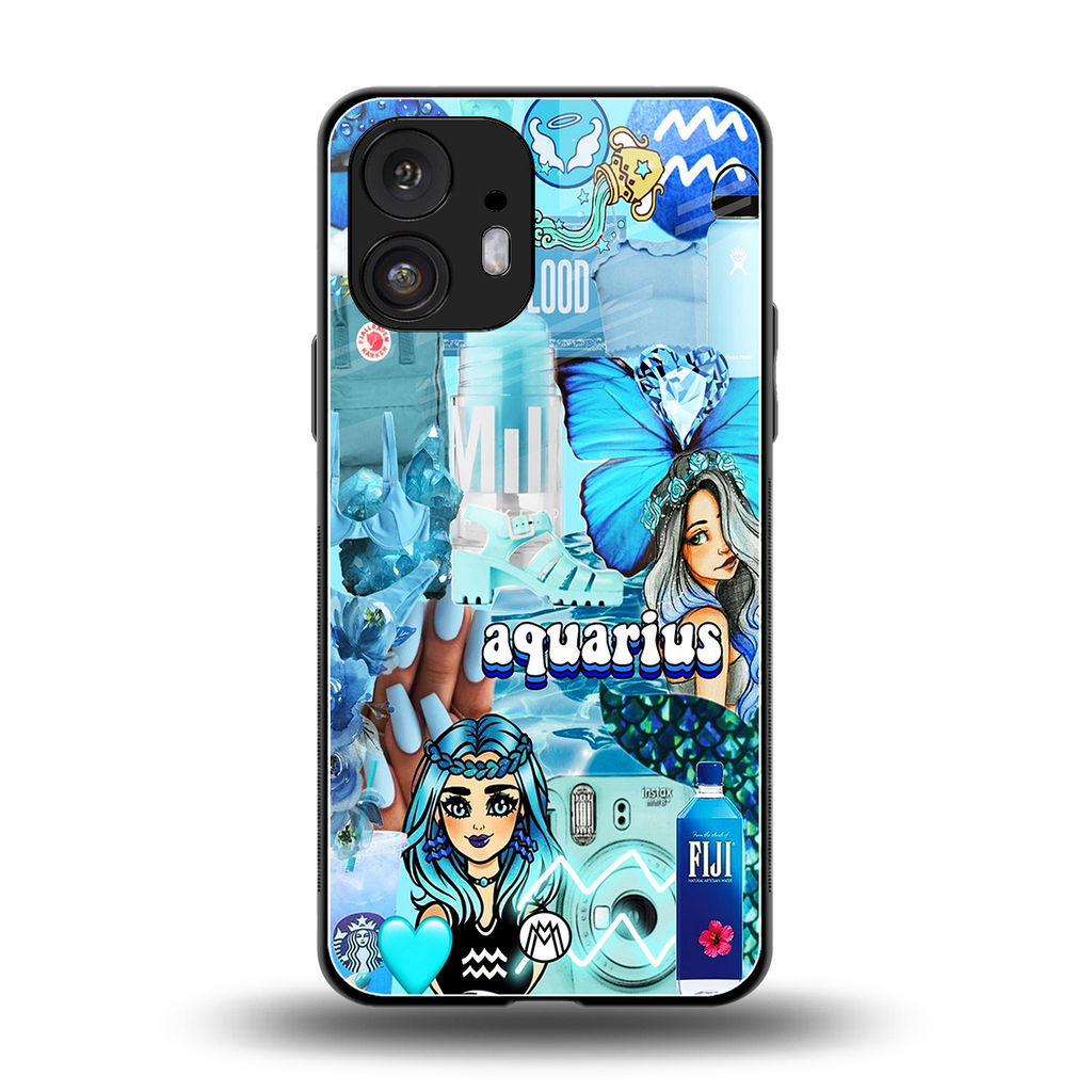 aquarius aesthetic collage back phone cover | glass case for nothing phone 2