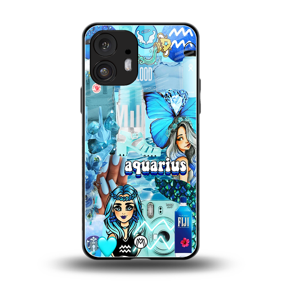 aquarius aesthetic collage back phone cover | glass case for nothing phone 2
