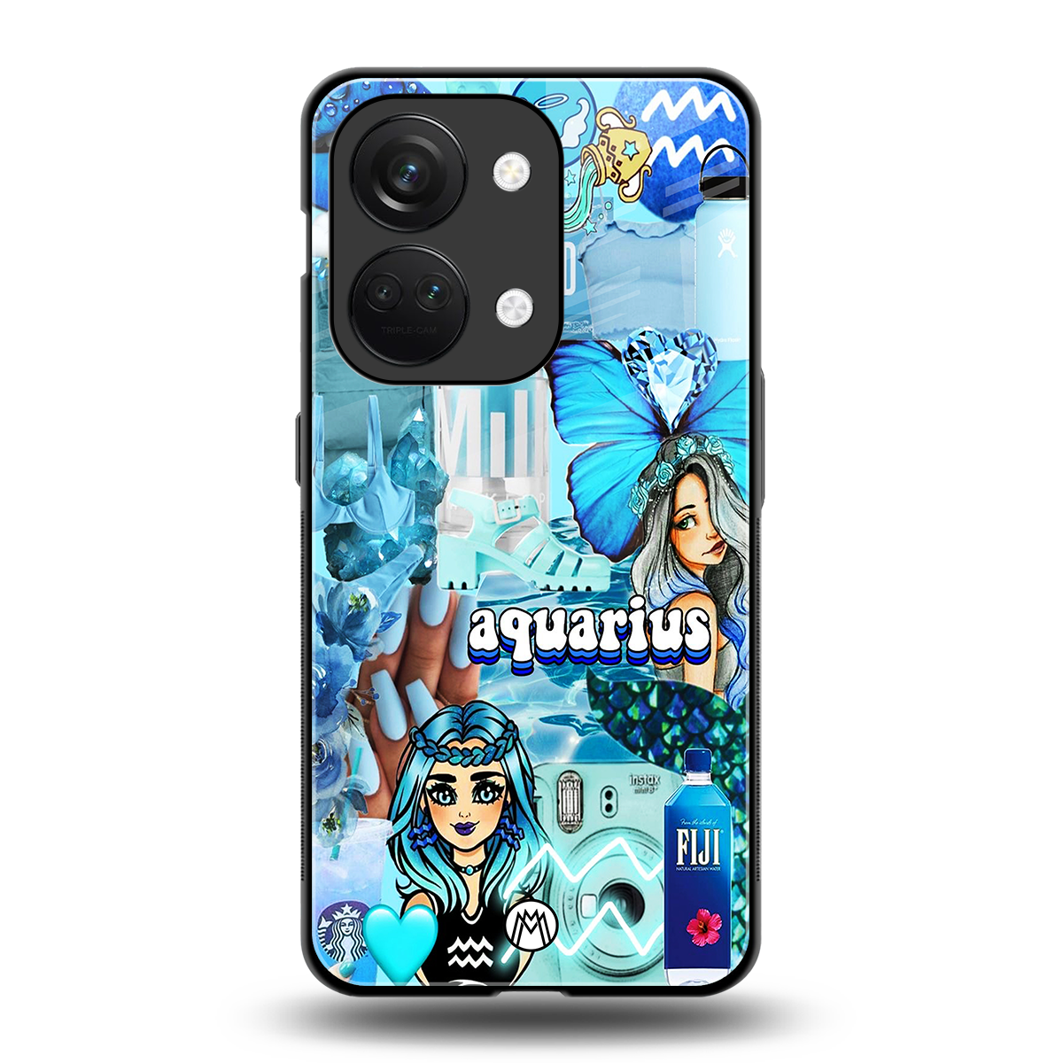 aquarius aesthetic collage back phone cover | glass case for oneplus nord 3