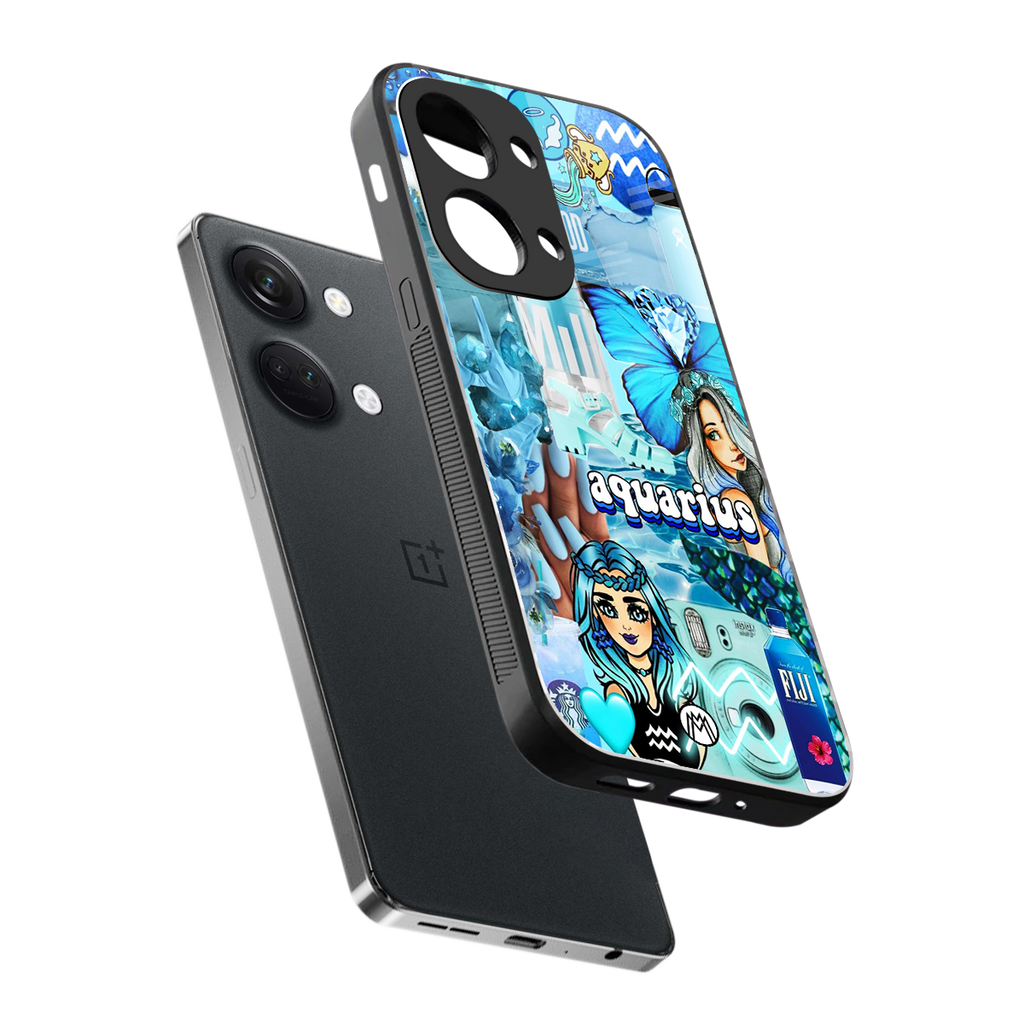 aquarius aesthetic collage back phone cover | glass case for oneplus nord 3