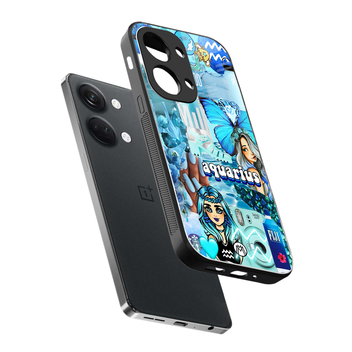aquarius aesthetic collage back phone cover | glass case for oneplus nord 3