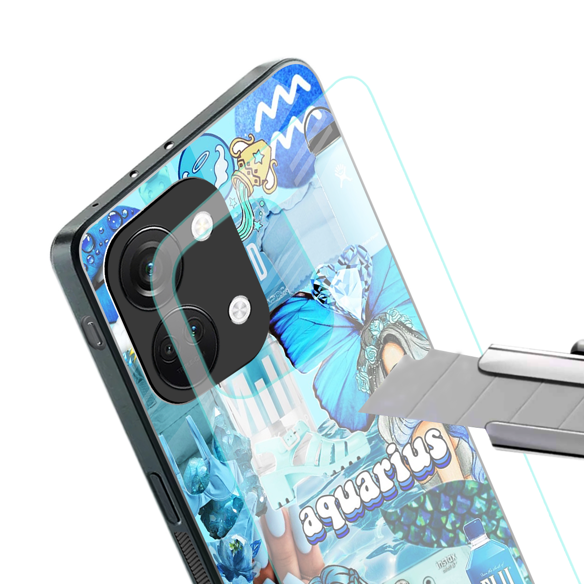 aquarius aesthetic collage back phone cover | glass case for oneplus nord 3