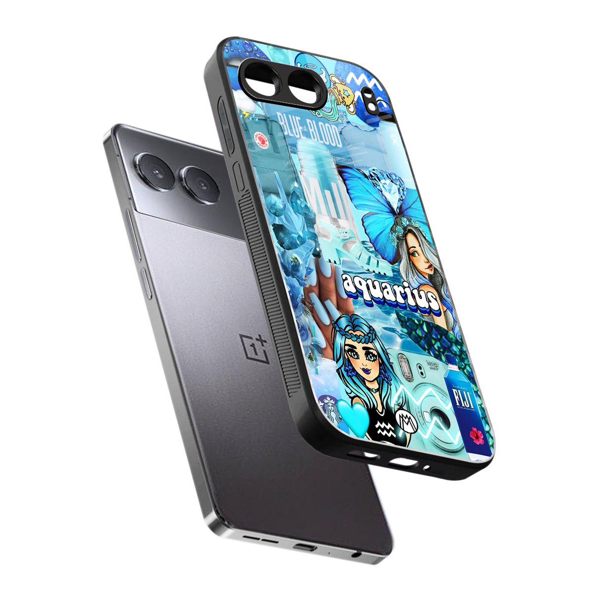 aquarius aesthetic collage back phone cover | glass case for oneplus nord 4
