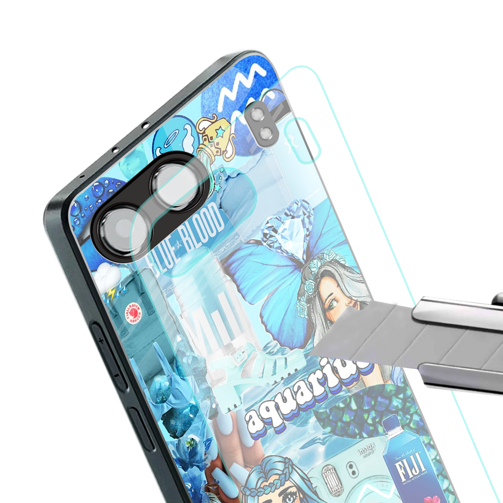 aquarius aesthetic collage back phone cover | glass case for oneplus nord 4