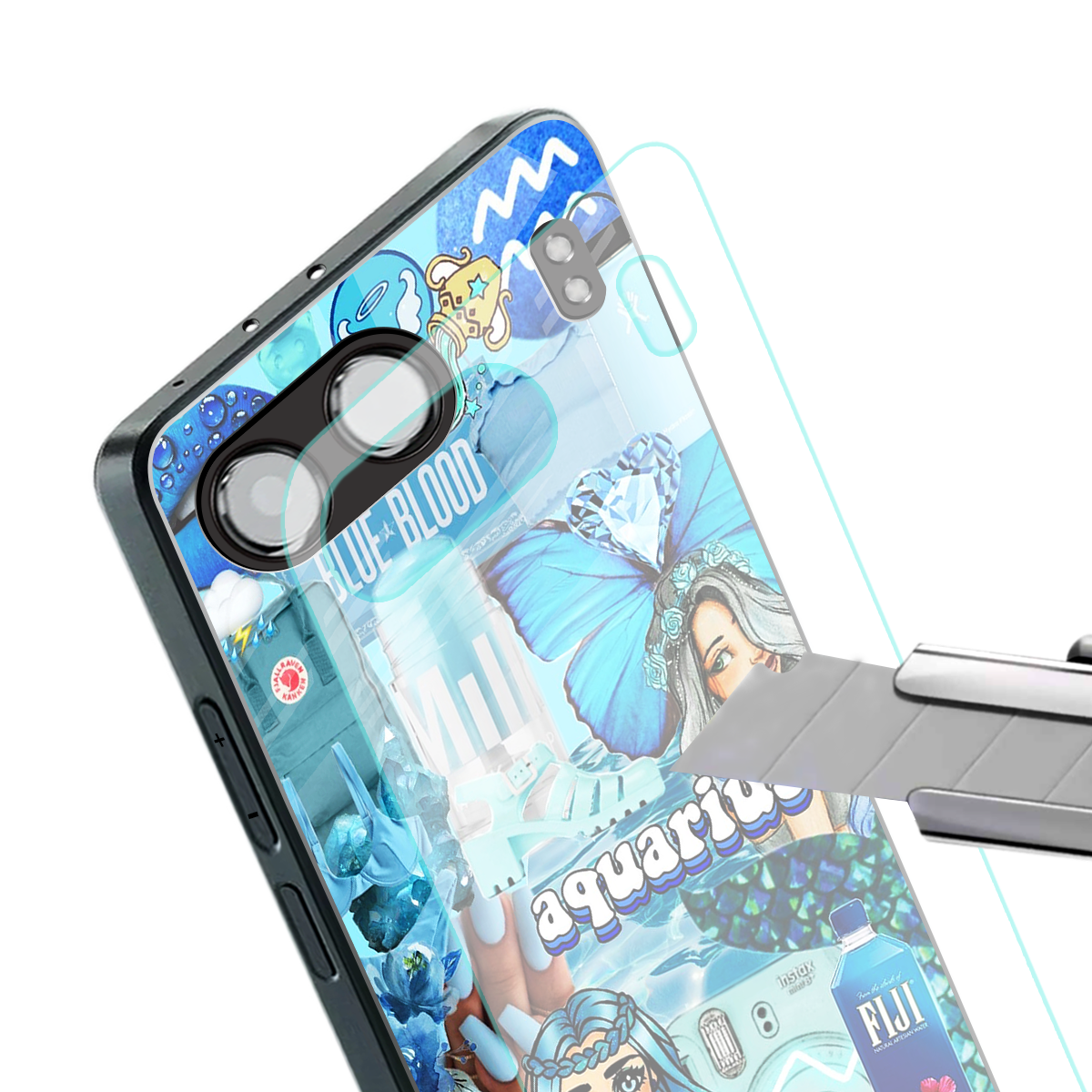 aquarius aesthetic collage back phone cover | glass case for oneplus nord 4