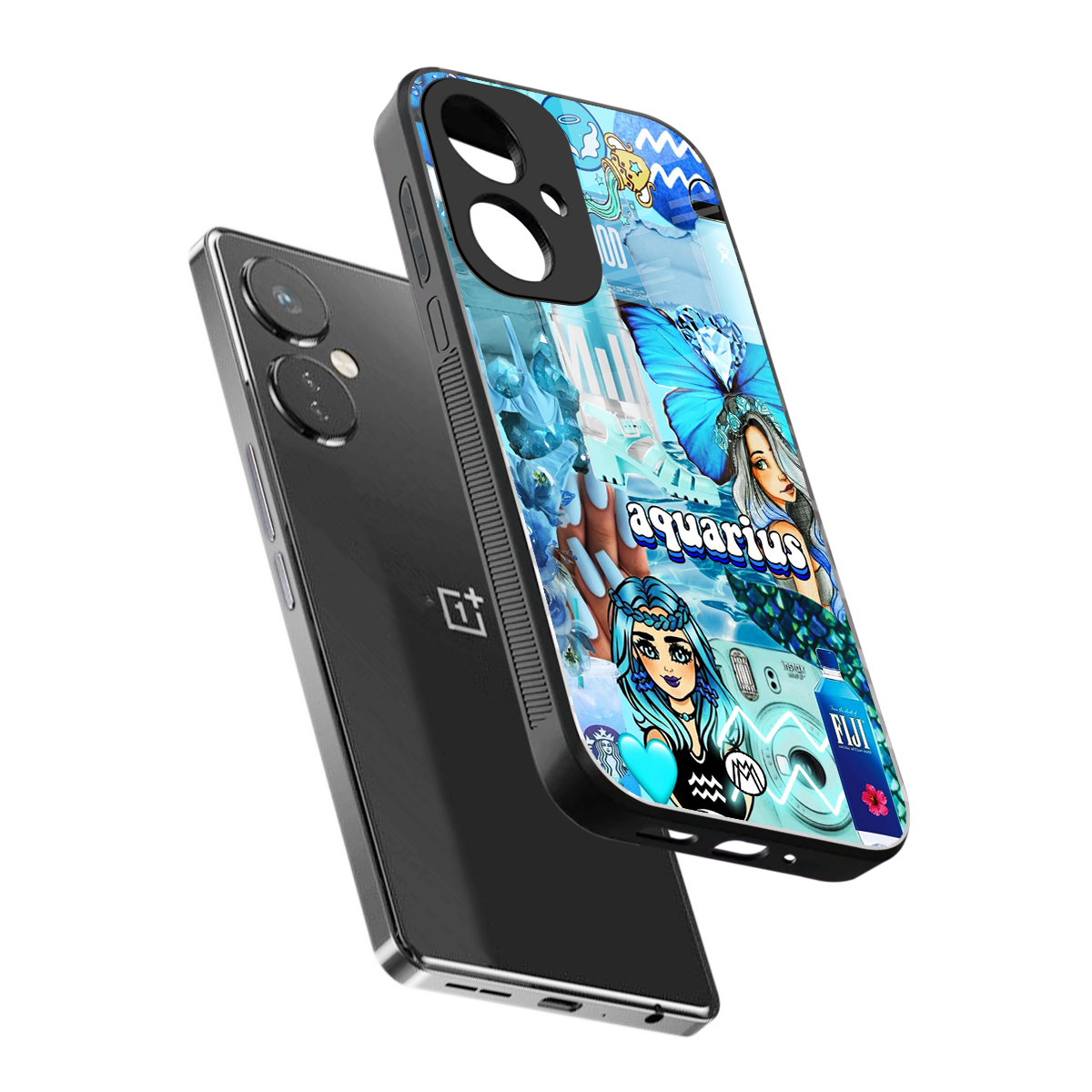 aquarius aesthetic collage back phone cover | glass case for oneplus nord ce 3