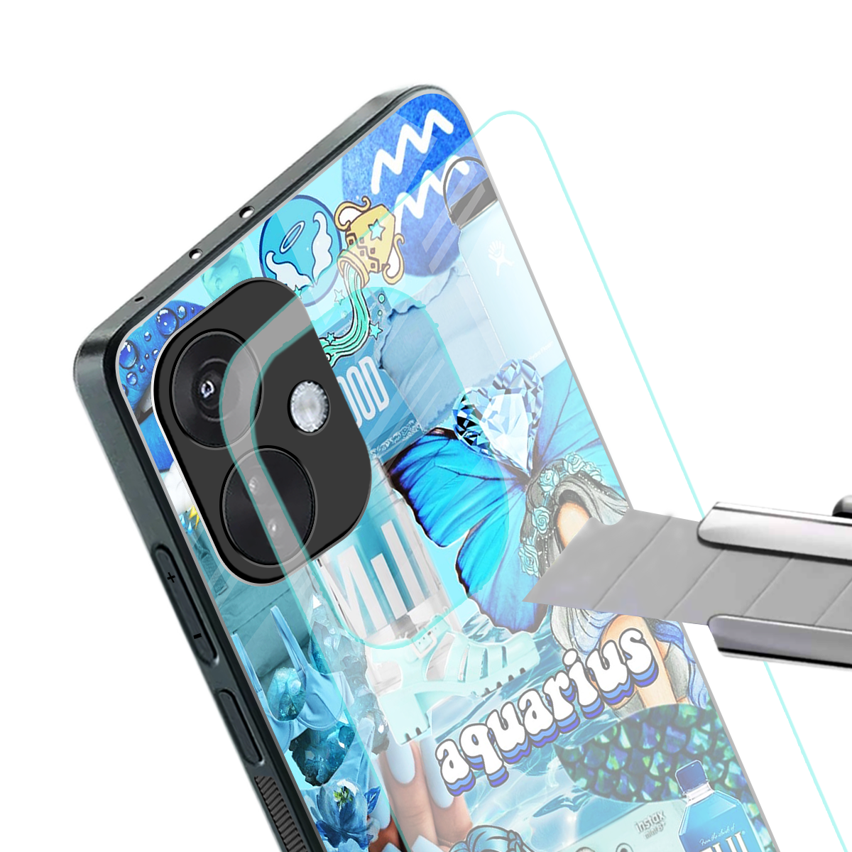 aquarius aesthetic collage back phone cover | glass case for oneplus nord ce 3