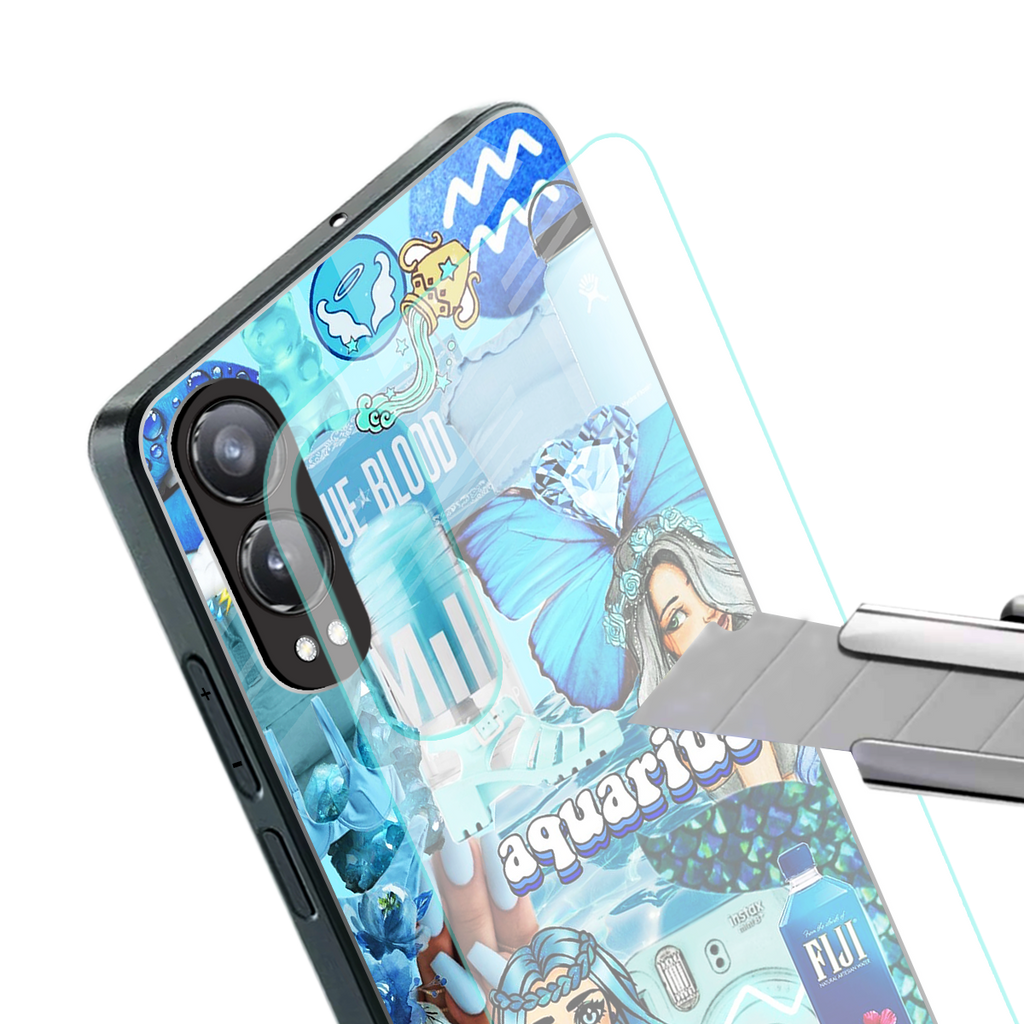 aquarius aesthetic collage back phone cover | glass case for oneplus nord ce 4 lite