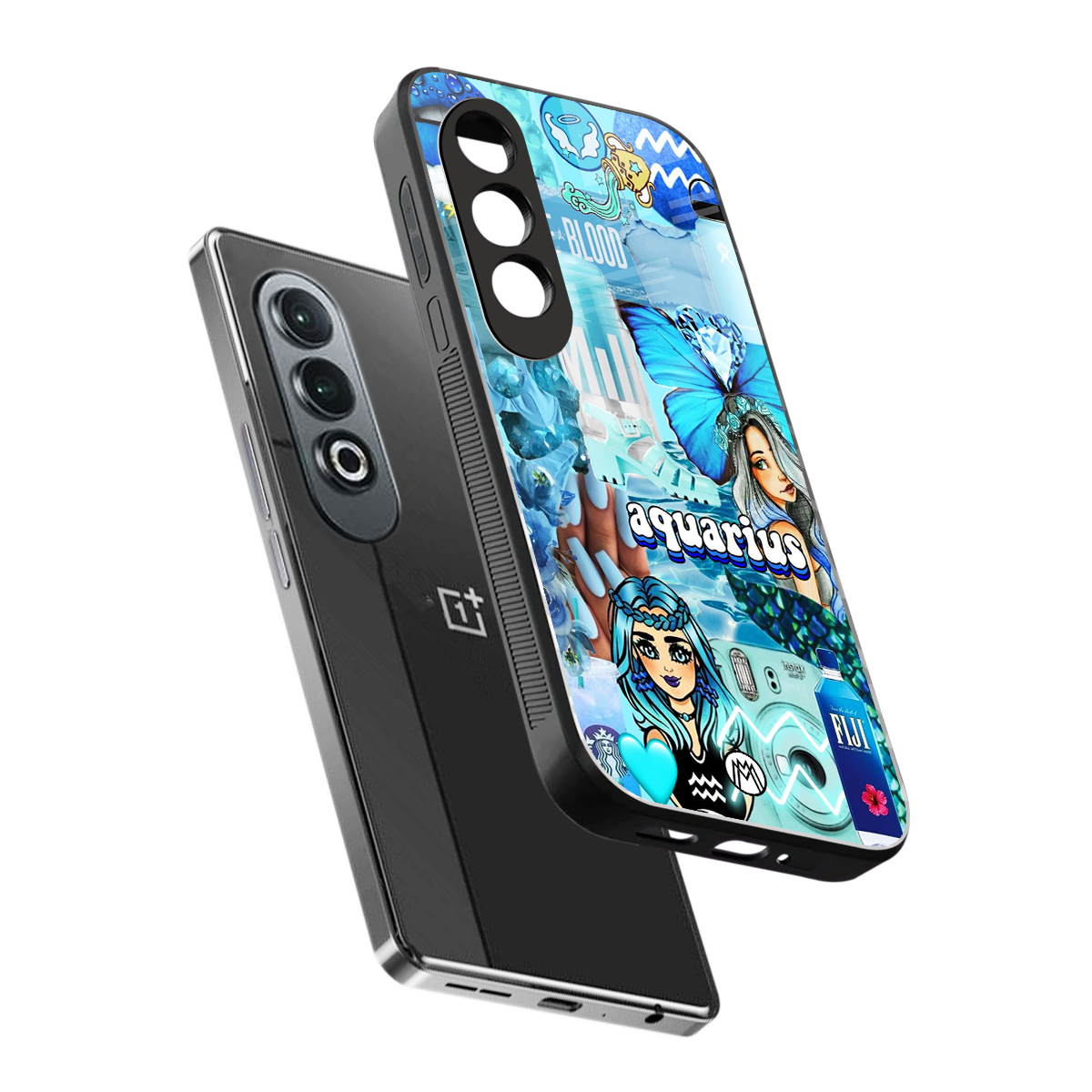 aquarius aesthetic collage back phone cover | glass case for oneplus nord ce 4