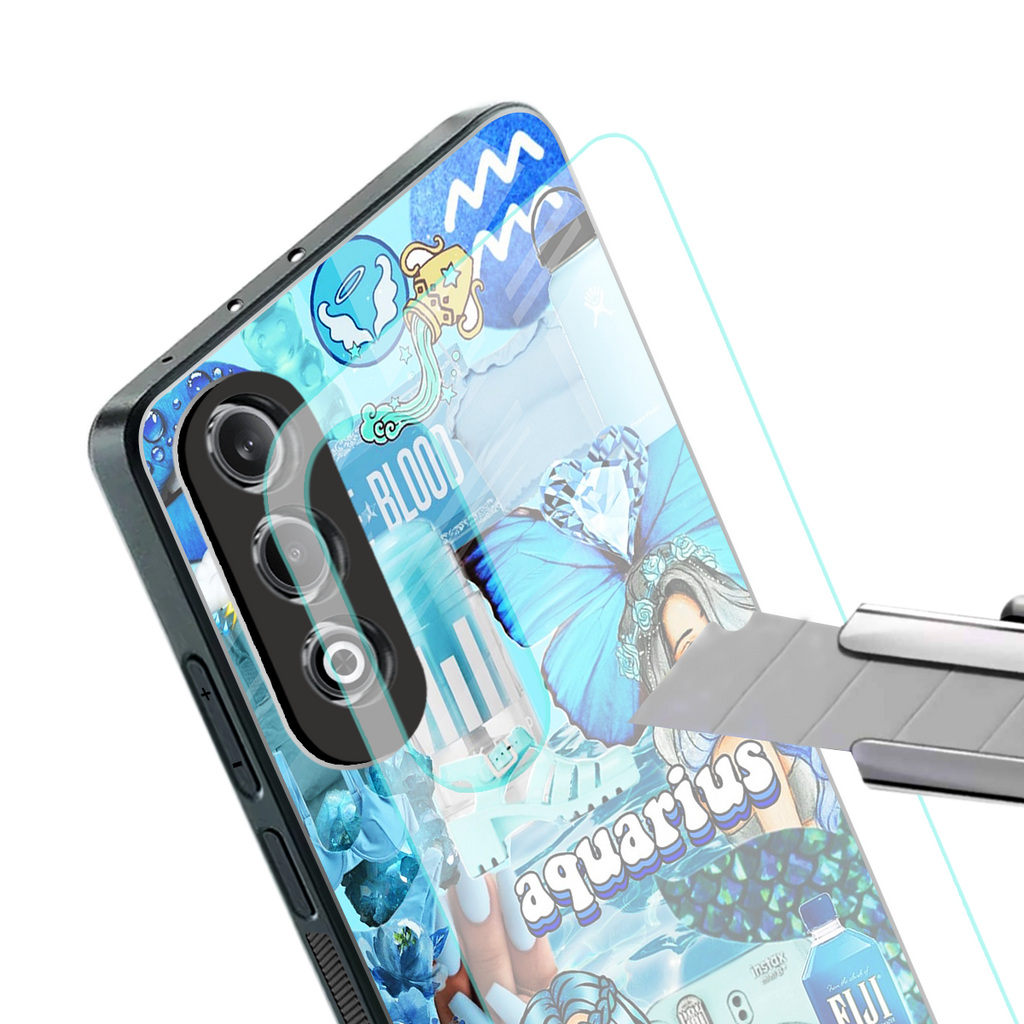 aquarius aesthetic collage back phone cover | glass case for oneplus nord ce 4