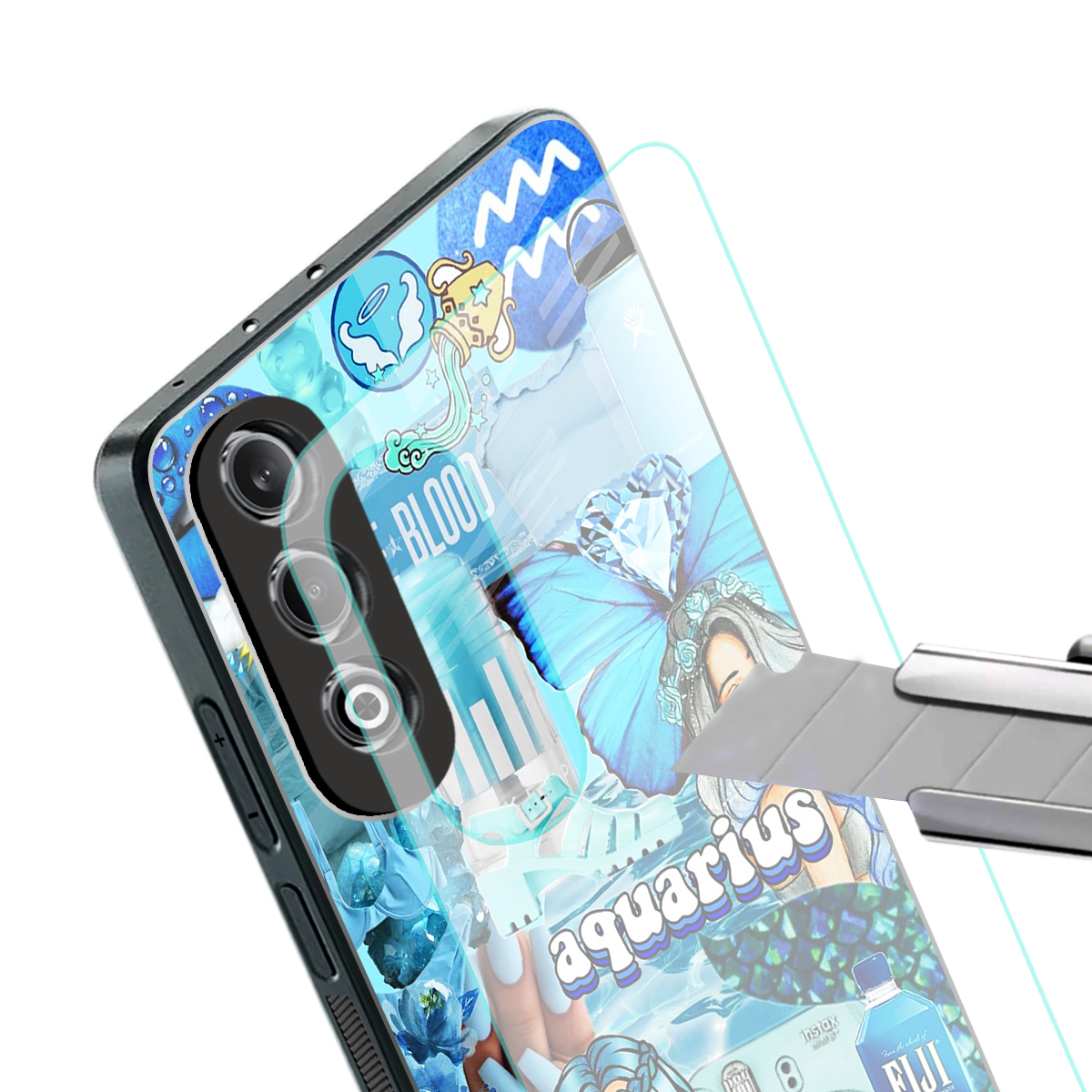 aquarius aesthetic collage back phone cover | glass case for oneplus nord ce 4