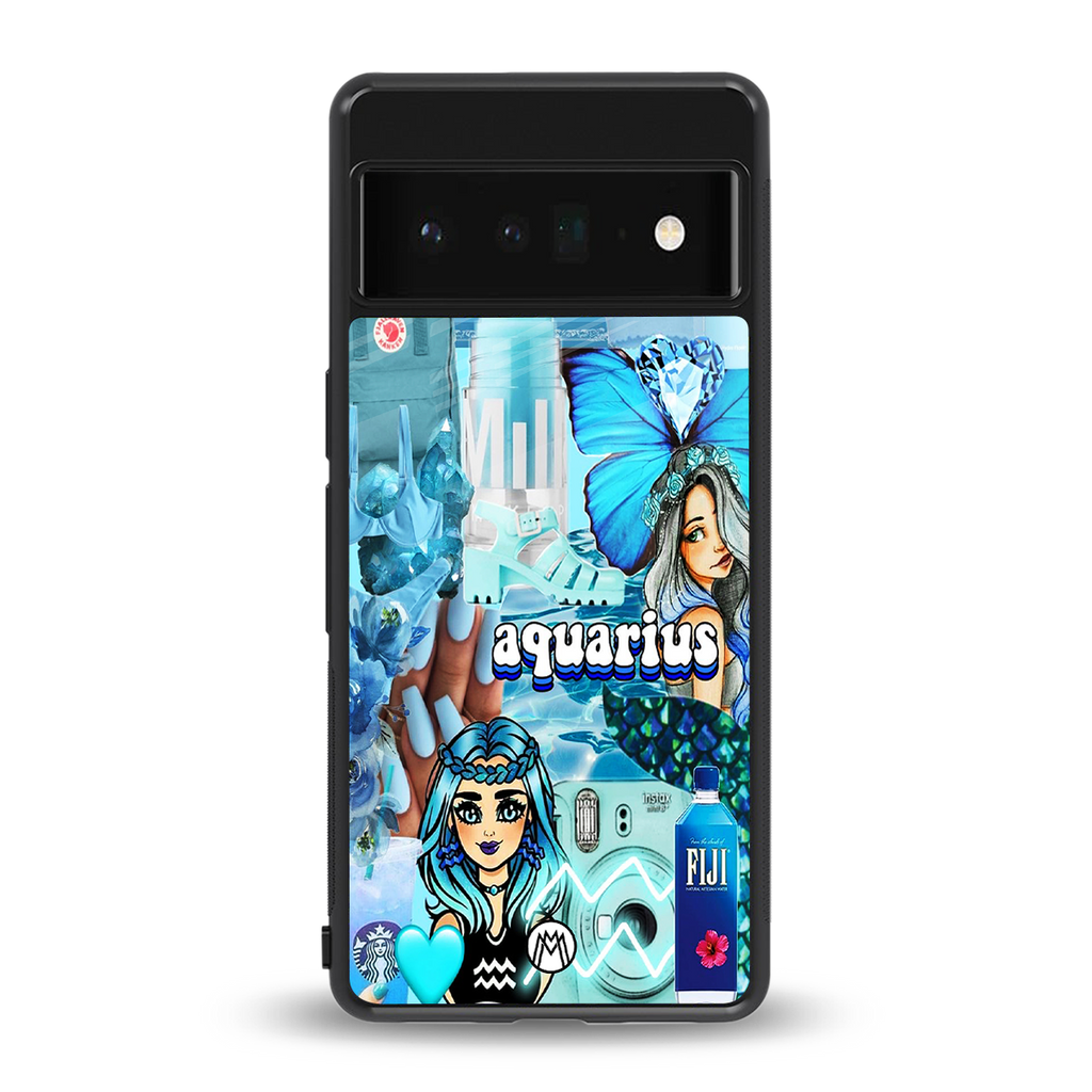 aquarius aesthetic collage back phone cover | glass case for google pixel 6 pro