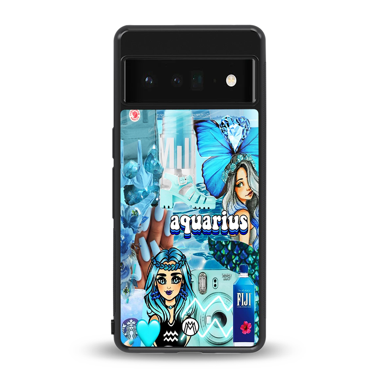 aquarius aesthetic collage back phone cover | glass case for google pixel 6 pro