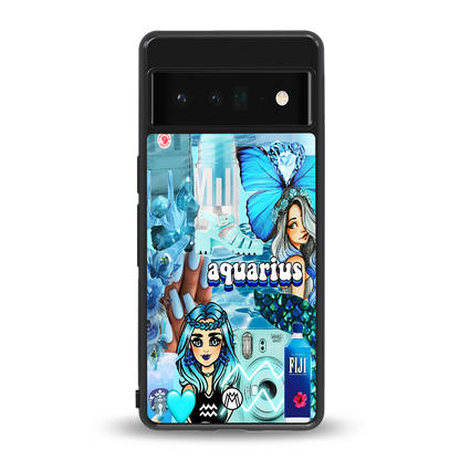 aquarius aesthetic collage back phone cover | glass case for google pixel 6 pro