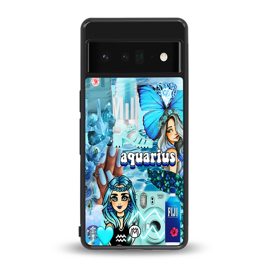 aquarius aesthetic collage back phone cover | glass case for google pixel 6 pro