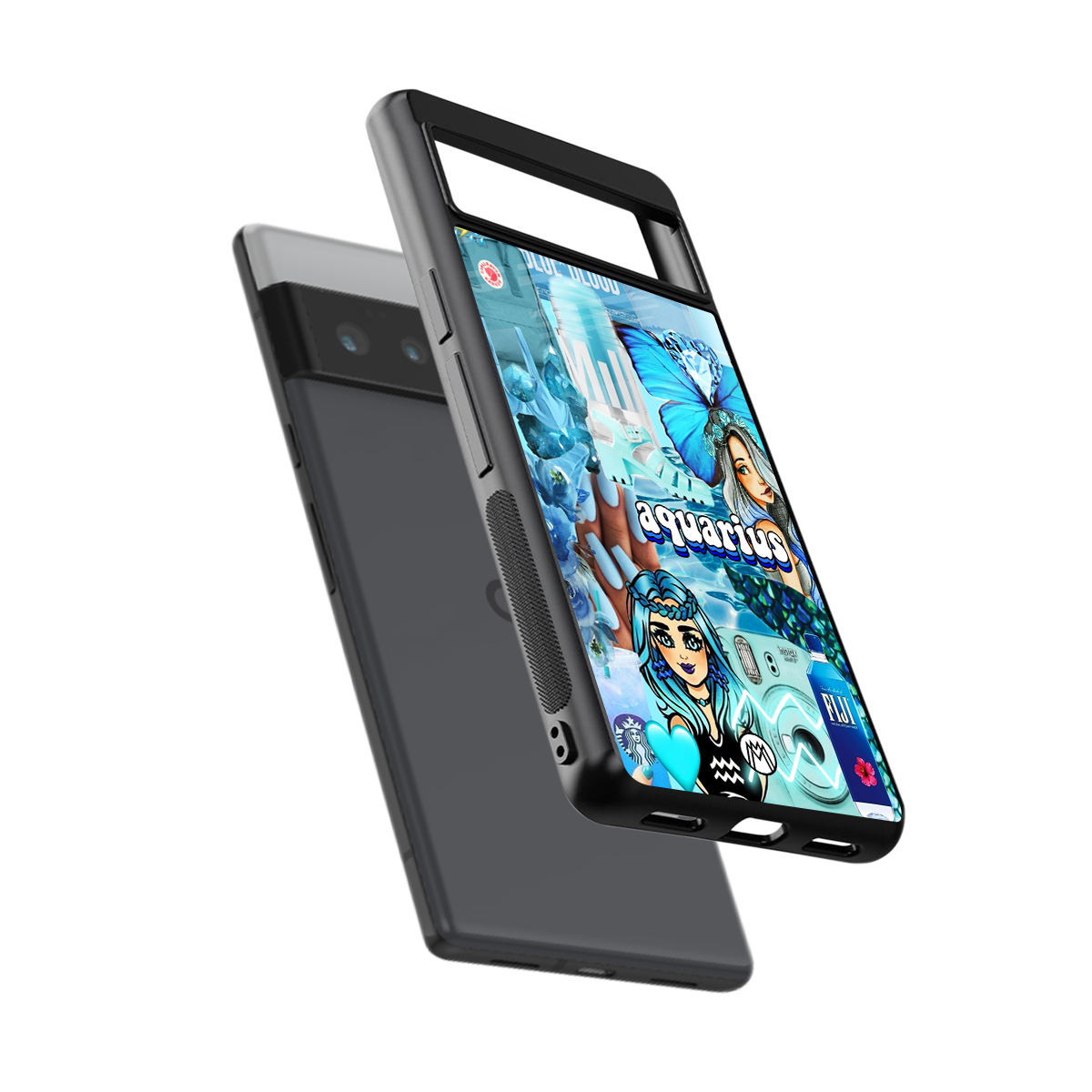 aquarius aesthetic collage back phone cover | glass case for google pixel 6 pro