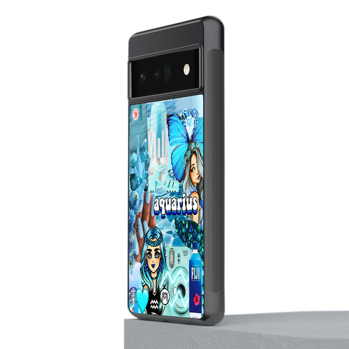 aquarius aesthetic collage back phone cover | glass case for google pixel 6 pro