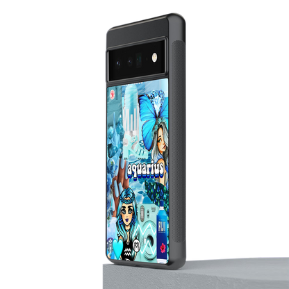 aquarius aesthetic collage back phone cover | glass case for google pixel 6 pro