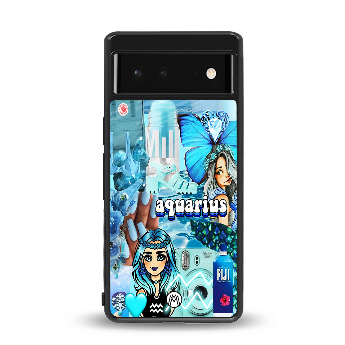 aquarius aesthetic collage back phone cover | glass case for google pixel 6