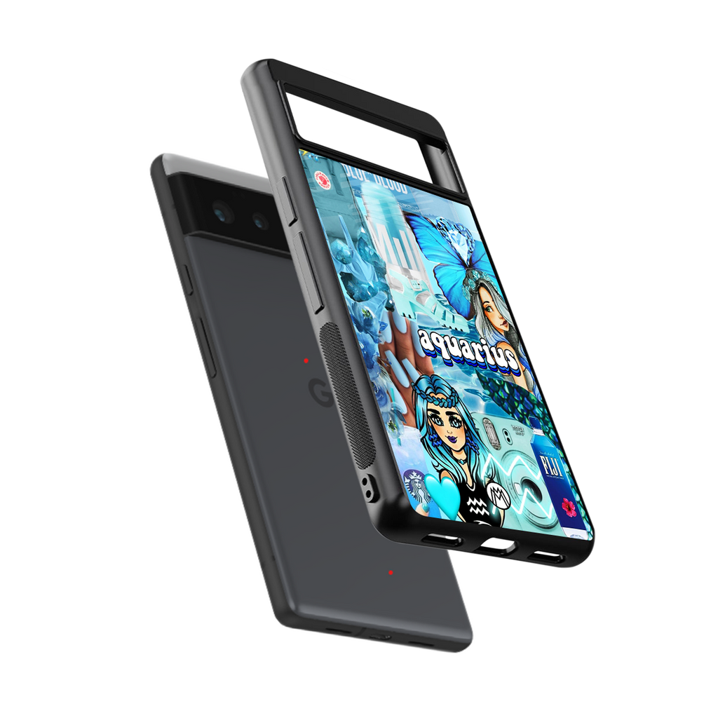 aquarius aesthetic collage back phone cover | glass case for google pixel 6