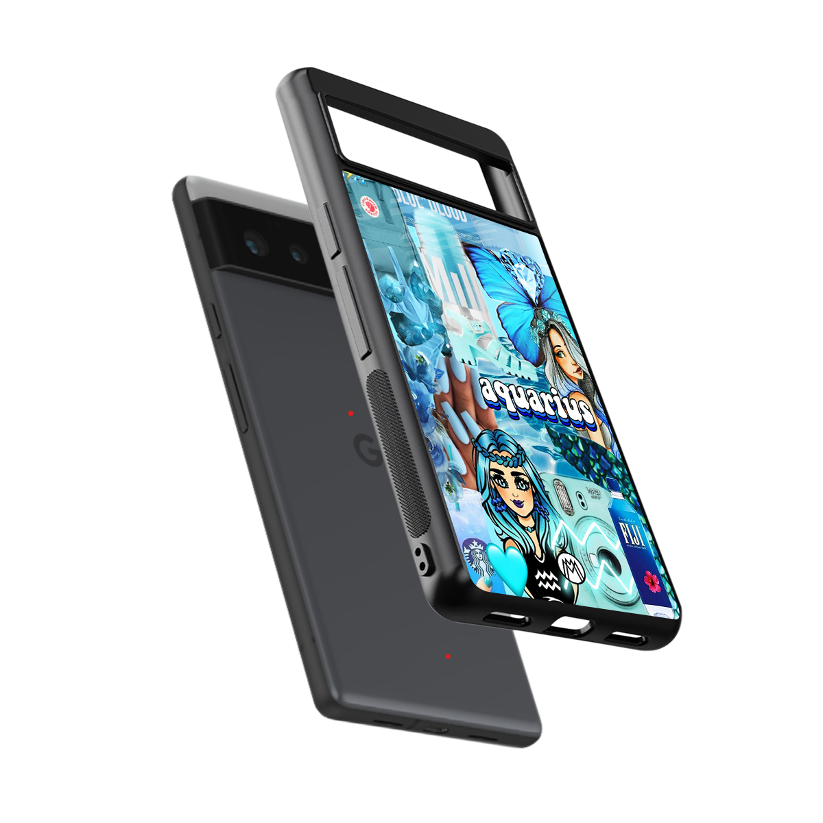 aquarius aesthetic collage back phone cover | glass case for google pixel 6