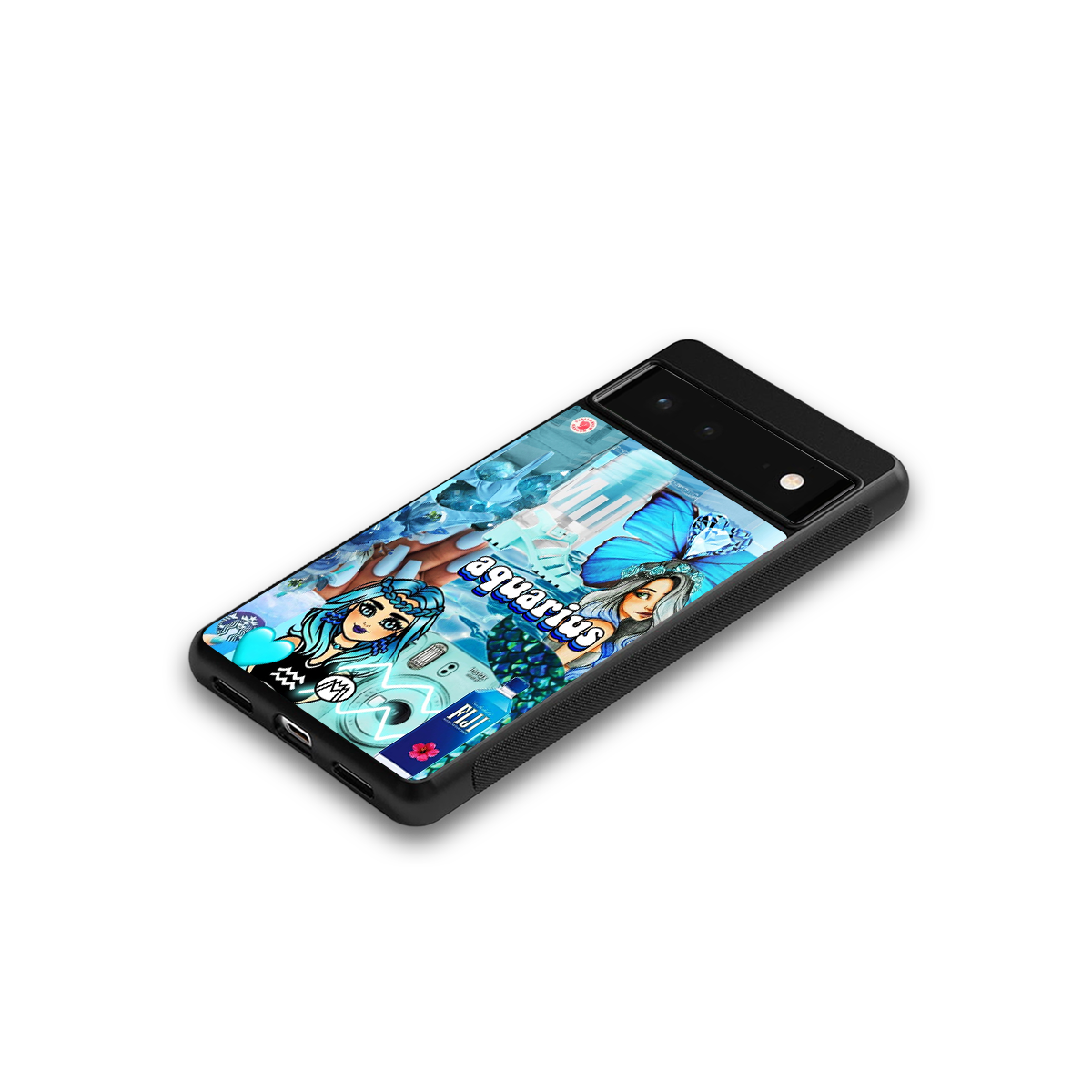 aquarius aesthetic collage back phone cover | glass case for google pixel 6
