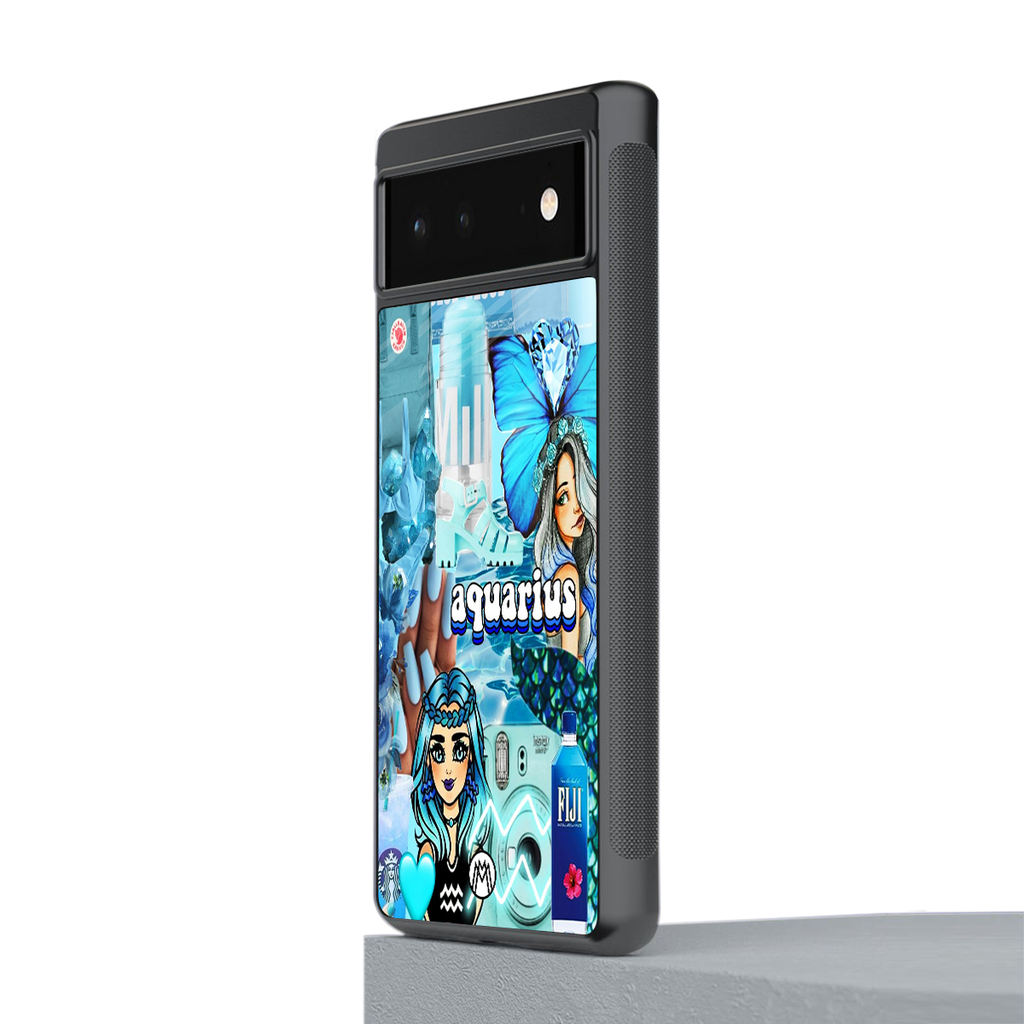 aquarius aesthetic collage back phone cover | glass case for google pixel 6