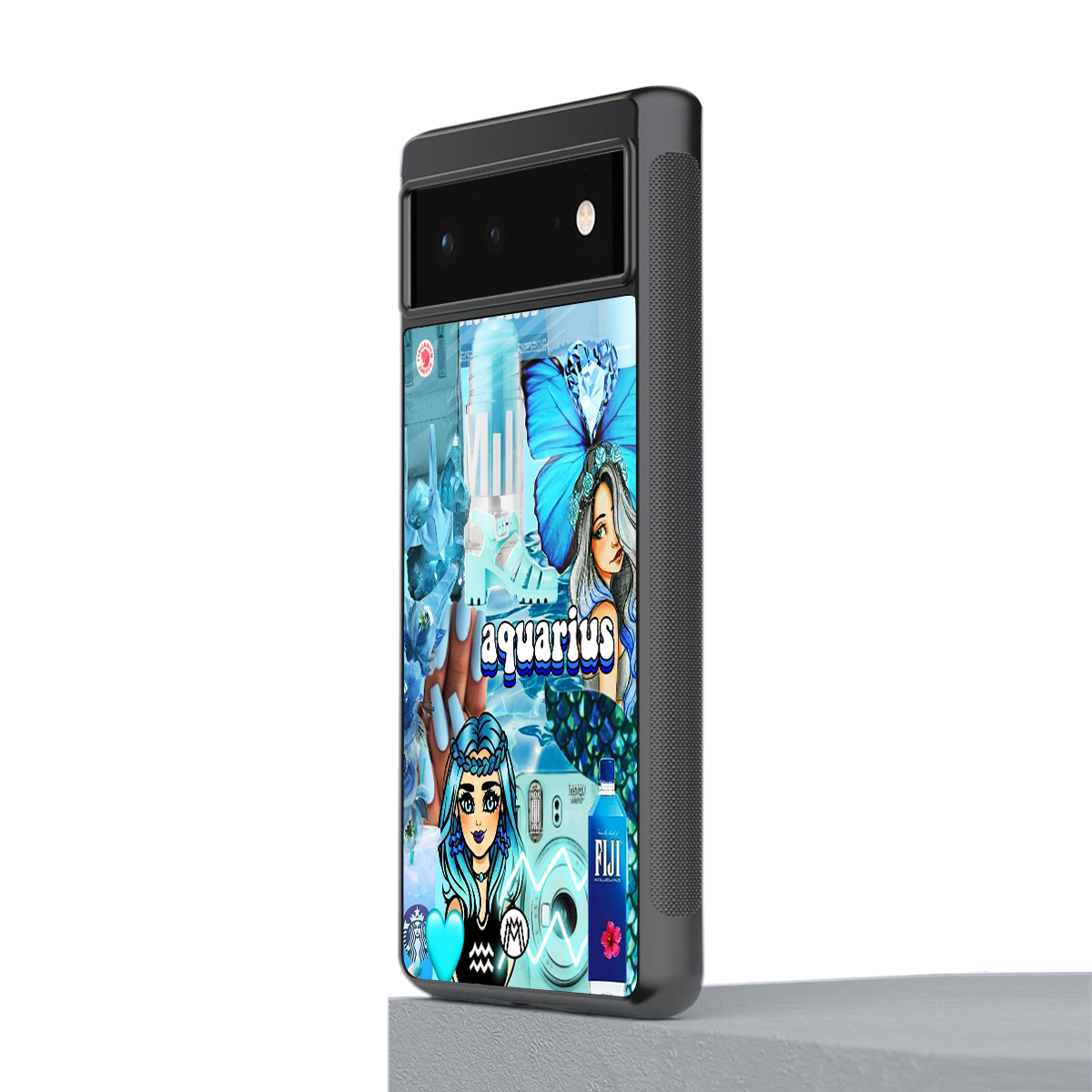 aquarius aesthetic collage back phone cover | glass case for google pixel 6